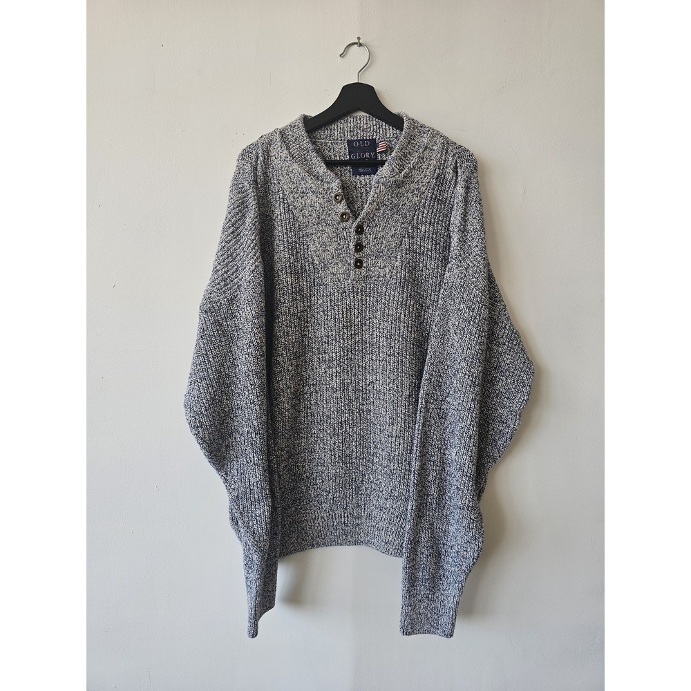 Vintage‎ Old Glory Sweater Mens Large Henley Knit Pullover USA 90s